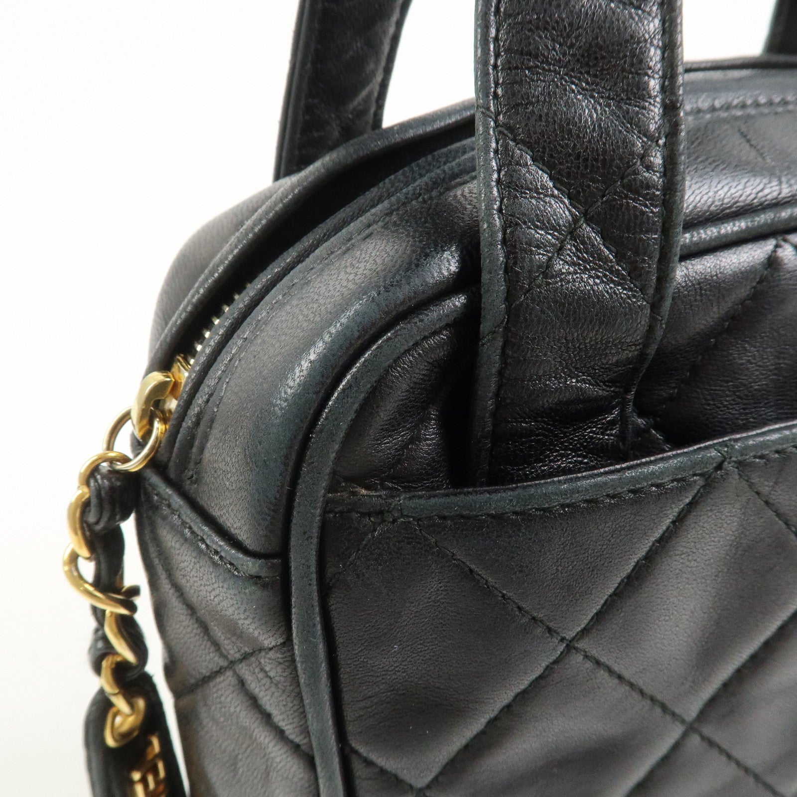 CHANEL Matelasse COCO Mark Lamb Skin Hand Bag Black