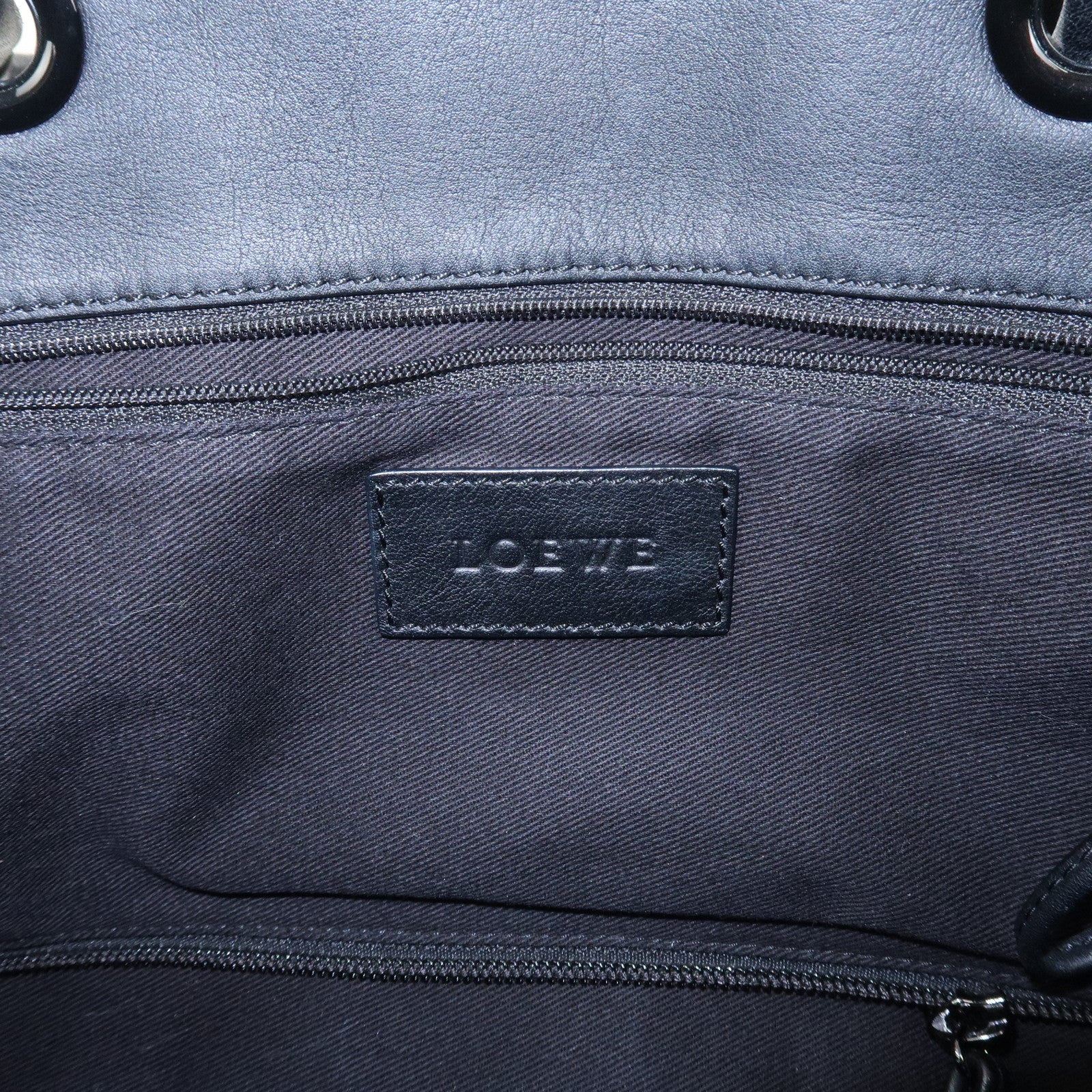 LOEWE Logo Leather Shopper Tote Bag Shoulder Bag Hand Bag Black