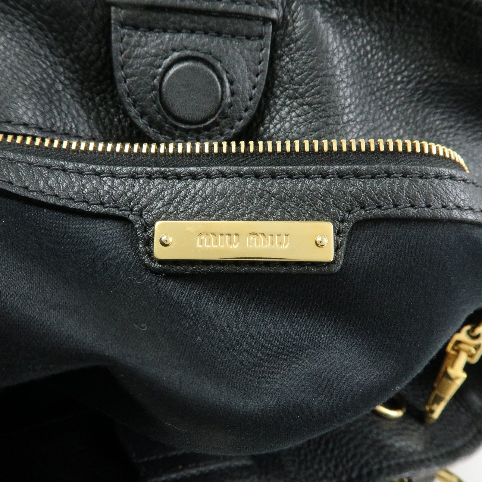 MIU MIU Madras Leather 2Way Bag Hand Bag Shoulder Bag Black 5BE886