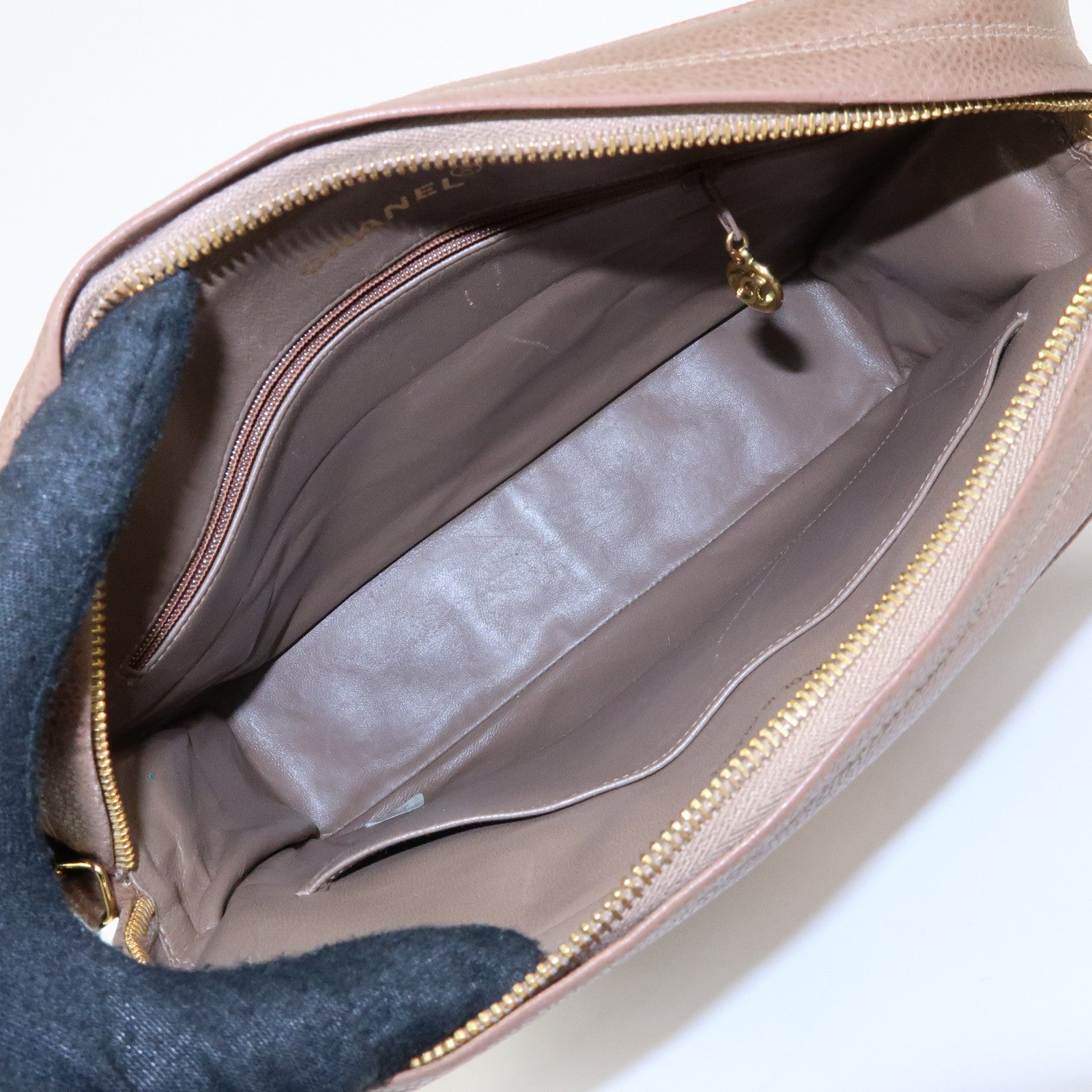 CHANEL Matelasse Cavairskin Chain Shoulder Bag Light Brown Marron