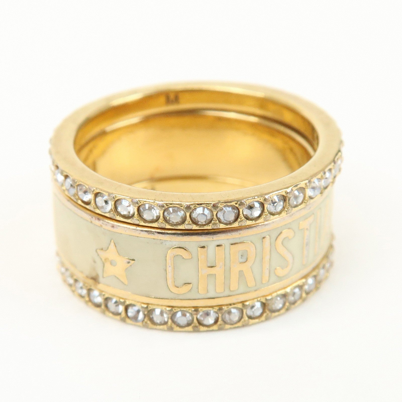 Christian Dior Code Metal Rhinestone Three-band Ring M Gold