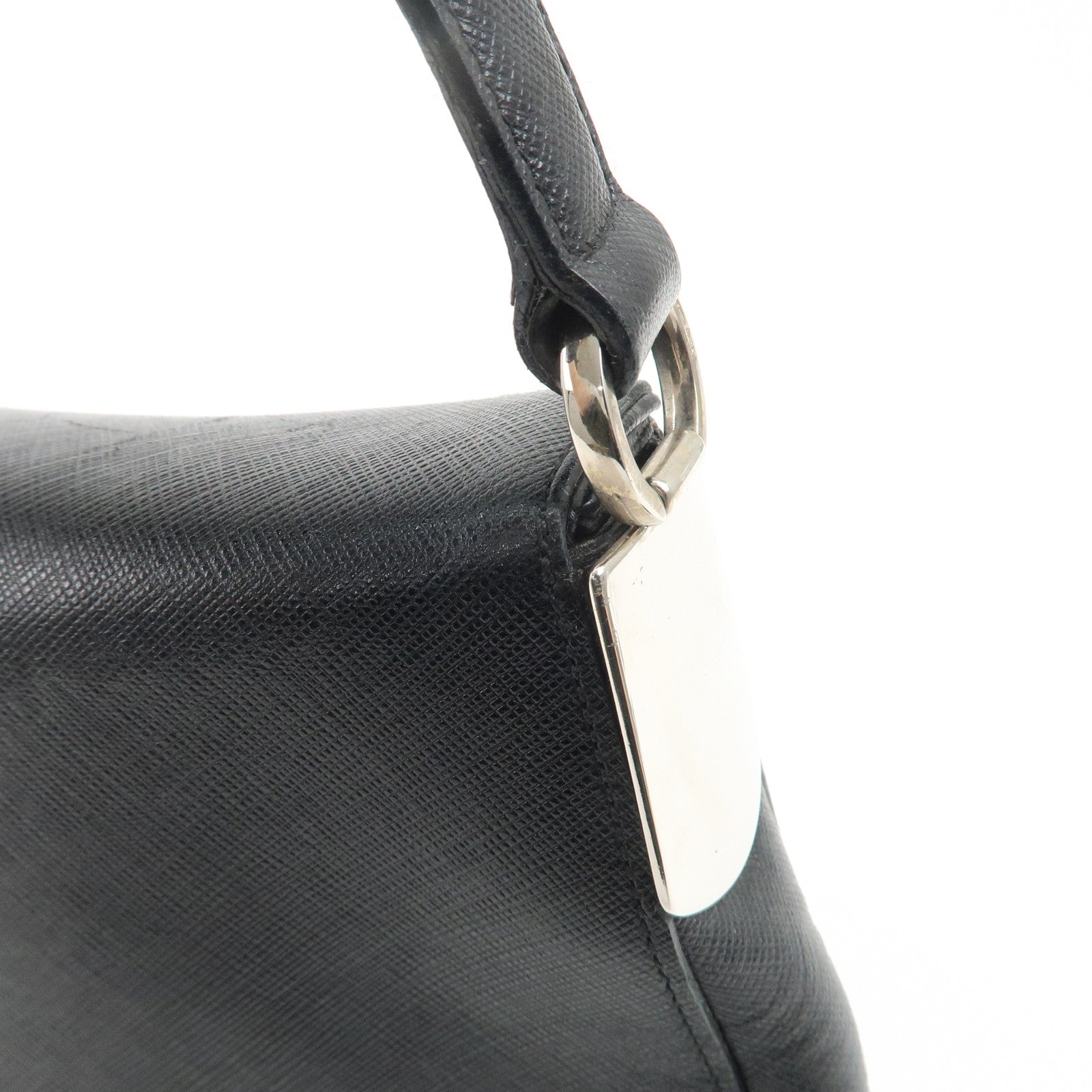 Ferragamo Gancini Leather Shoulder Bag Hand Bag Black Silver HDW