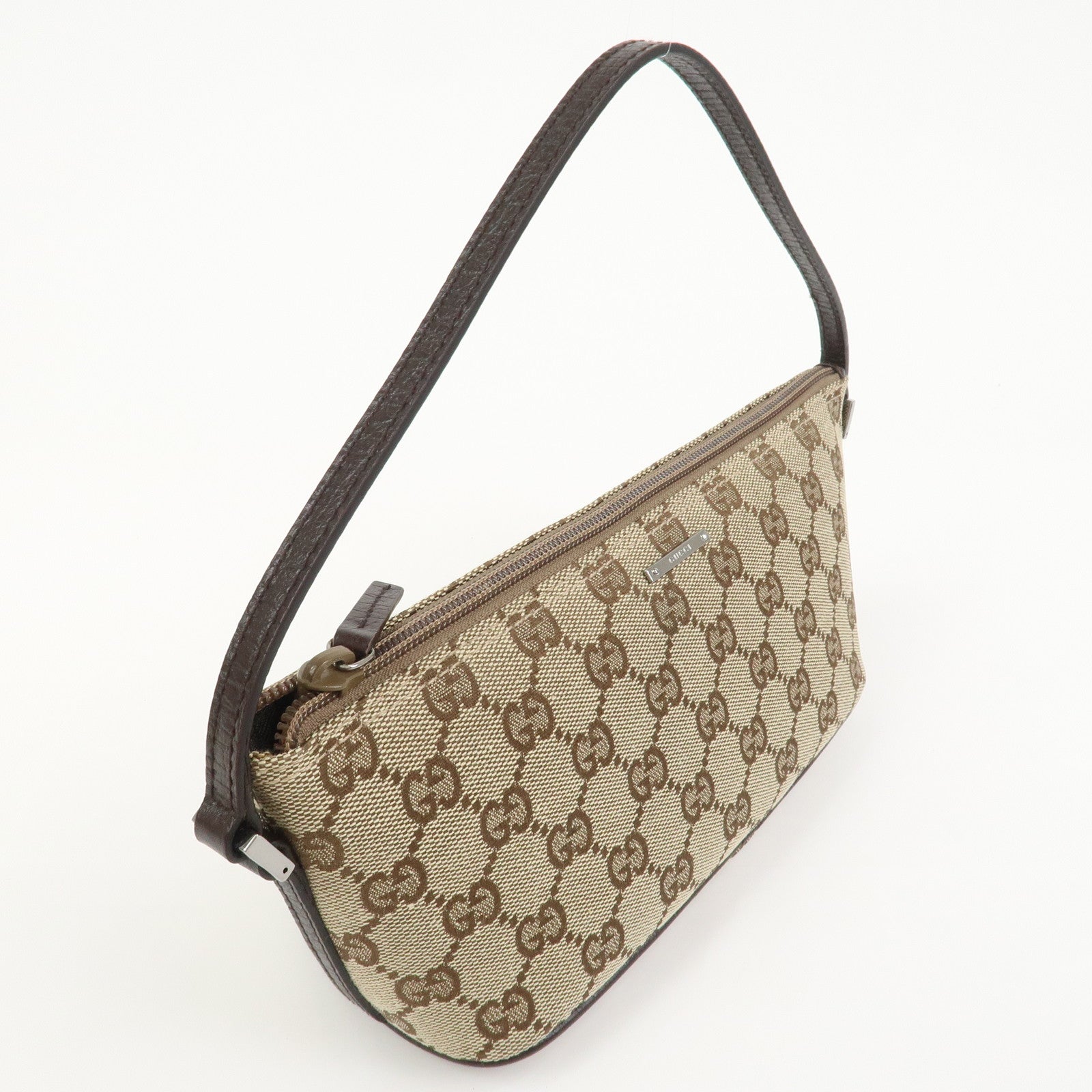GUCCI Boat Bag GG Canvas Leather Hand Bag Brown 07198