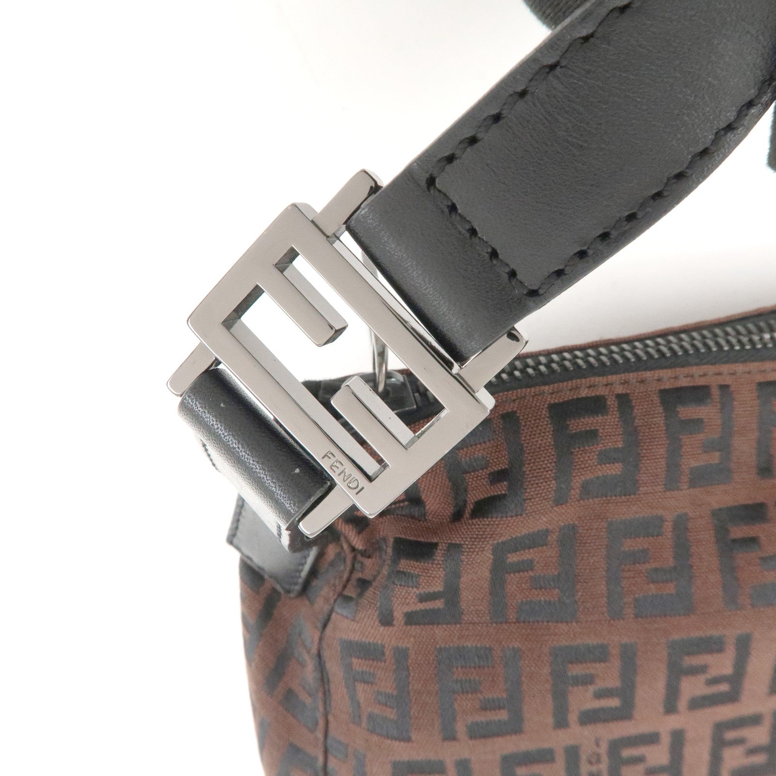 FENDI Zucchino Canvas Leather Shoulder Bag Hand Bag Brown 8BR444