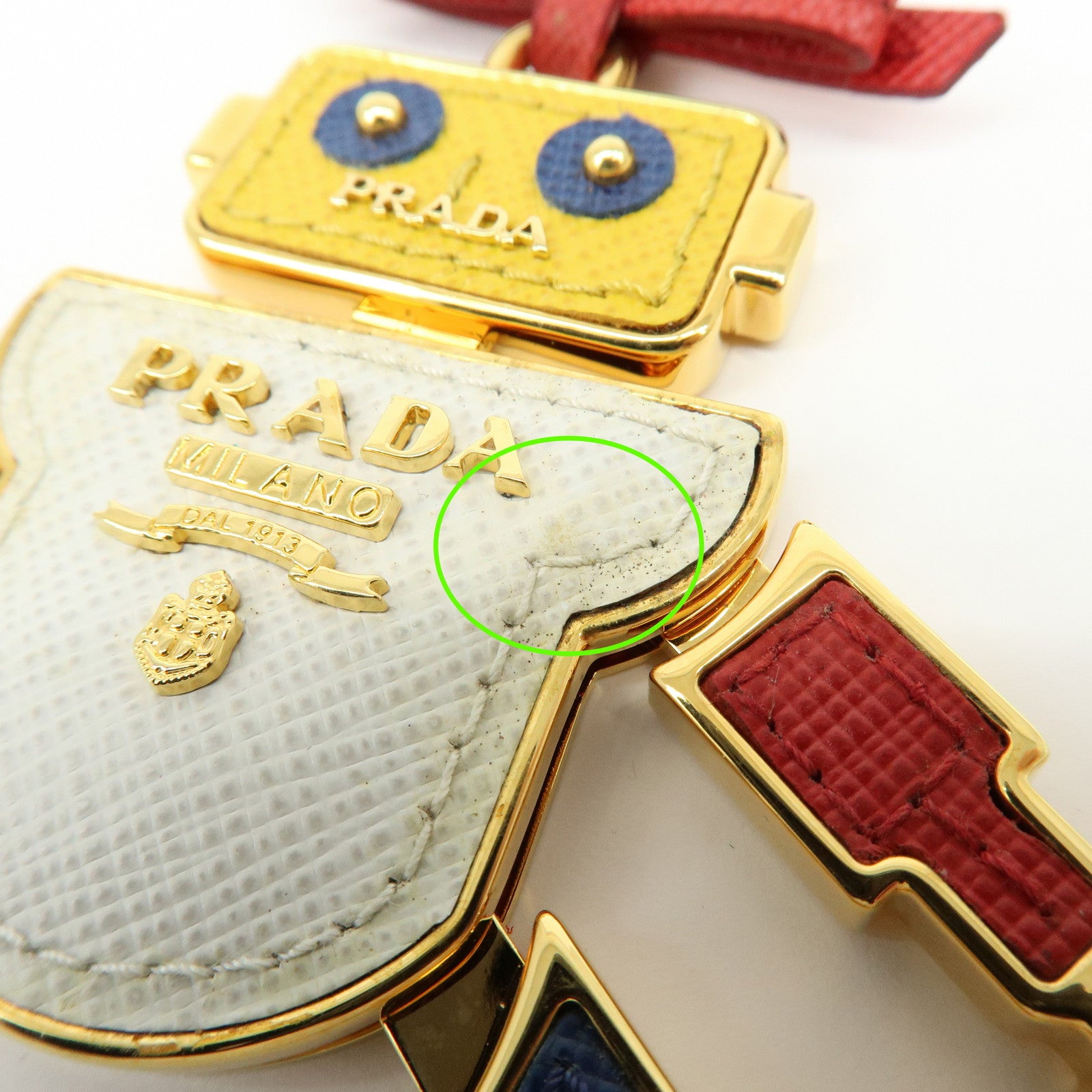 PRADA Saffiano Leather Metal Bag Key Charm  Robot White Red 1TL136