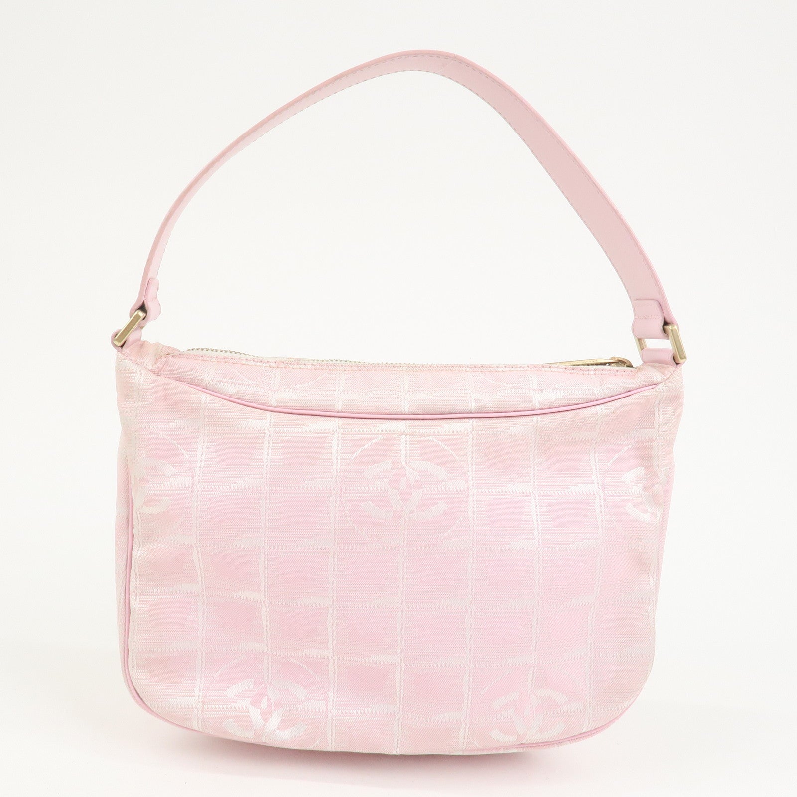 CHANEL New Travel Line Nylon Jacquard Leather Shoulder Bag Pink