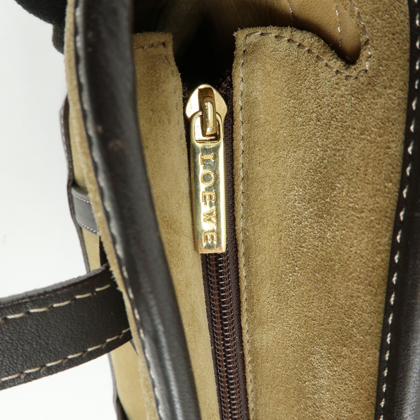 LOEWE Anagram Suede Calf Leather Hand Bag Tote Bag Brown