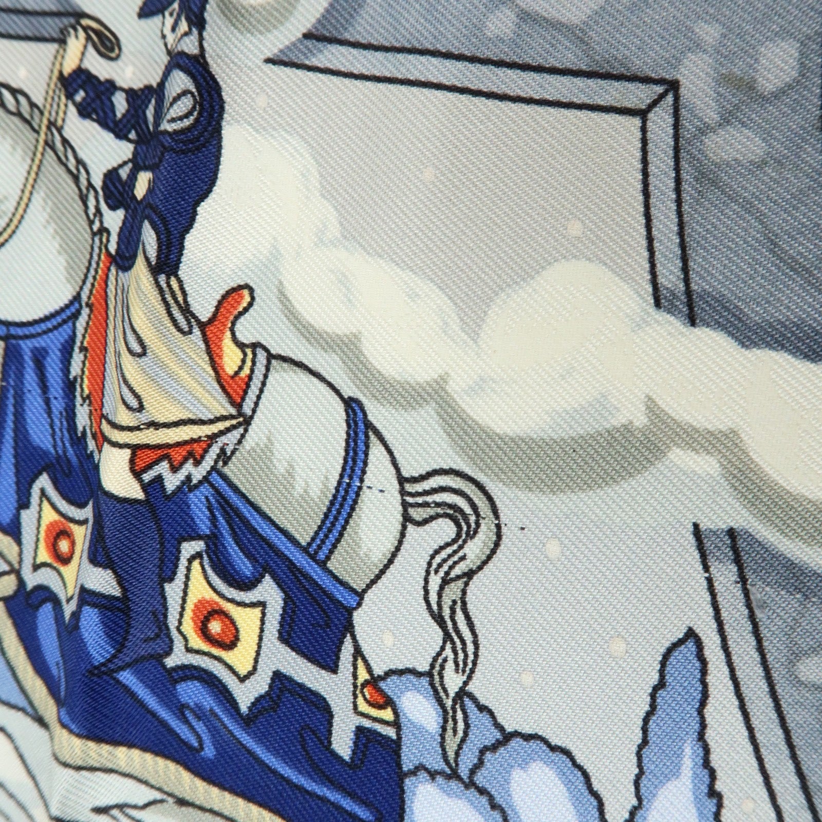 HERMES Carre 90 Silk 100% Scarf CAVALIERS DES NUAGES Gray Blue