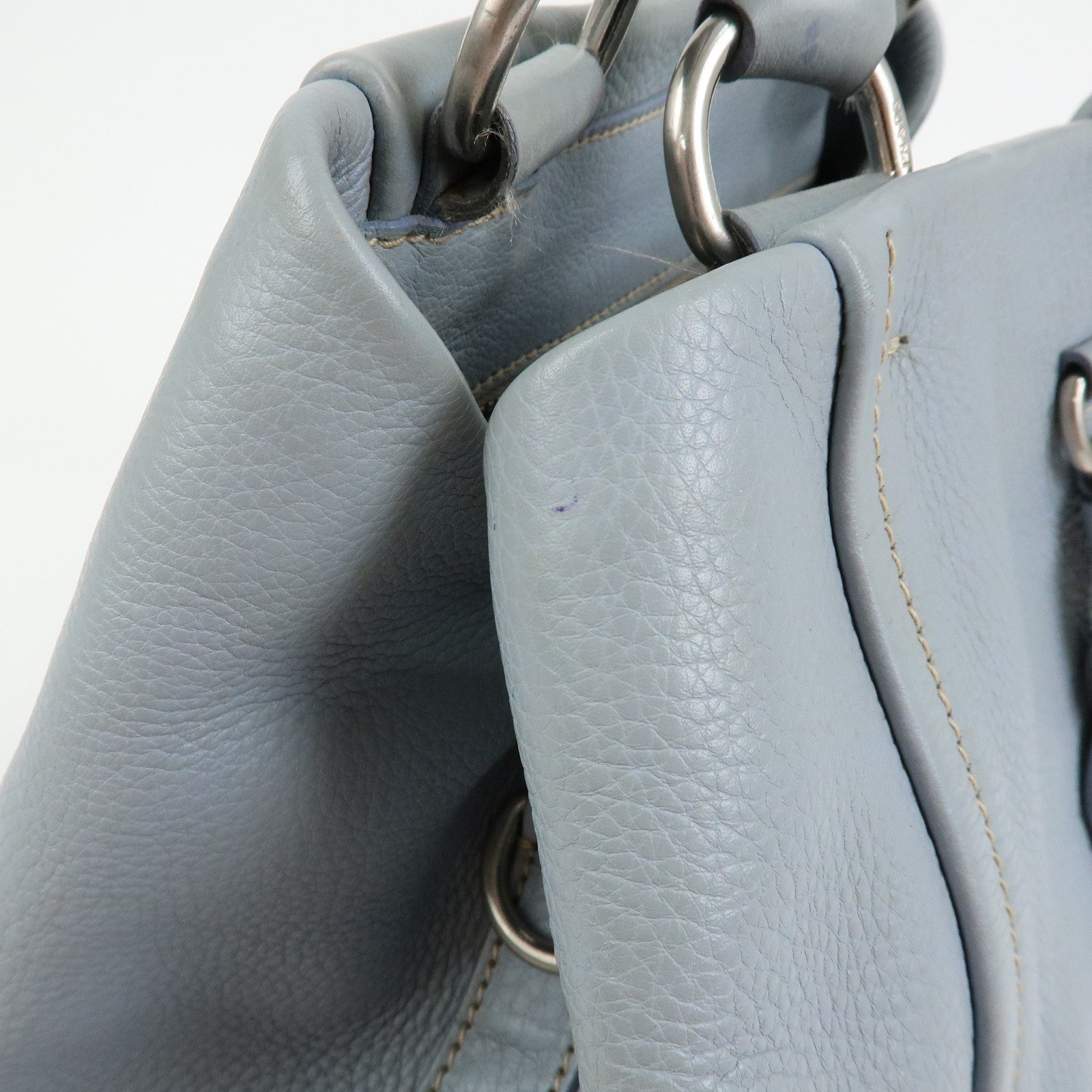 PRADA Vitello Daino Leather Tote Bag Hand Bag Light Blue BR2252