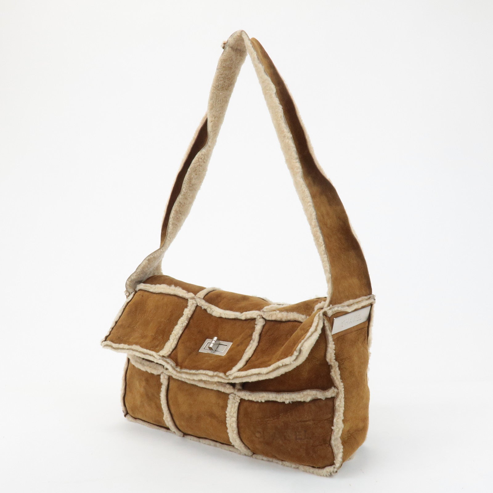 CHANEL Chocolate Bar Suede Mouton Shoulder Bag Hand Bag Brown Used