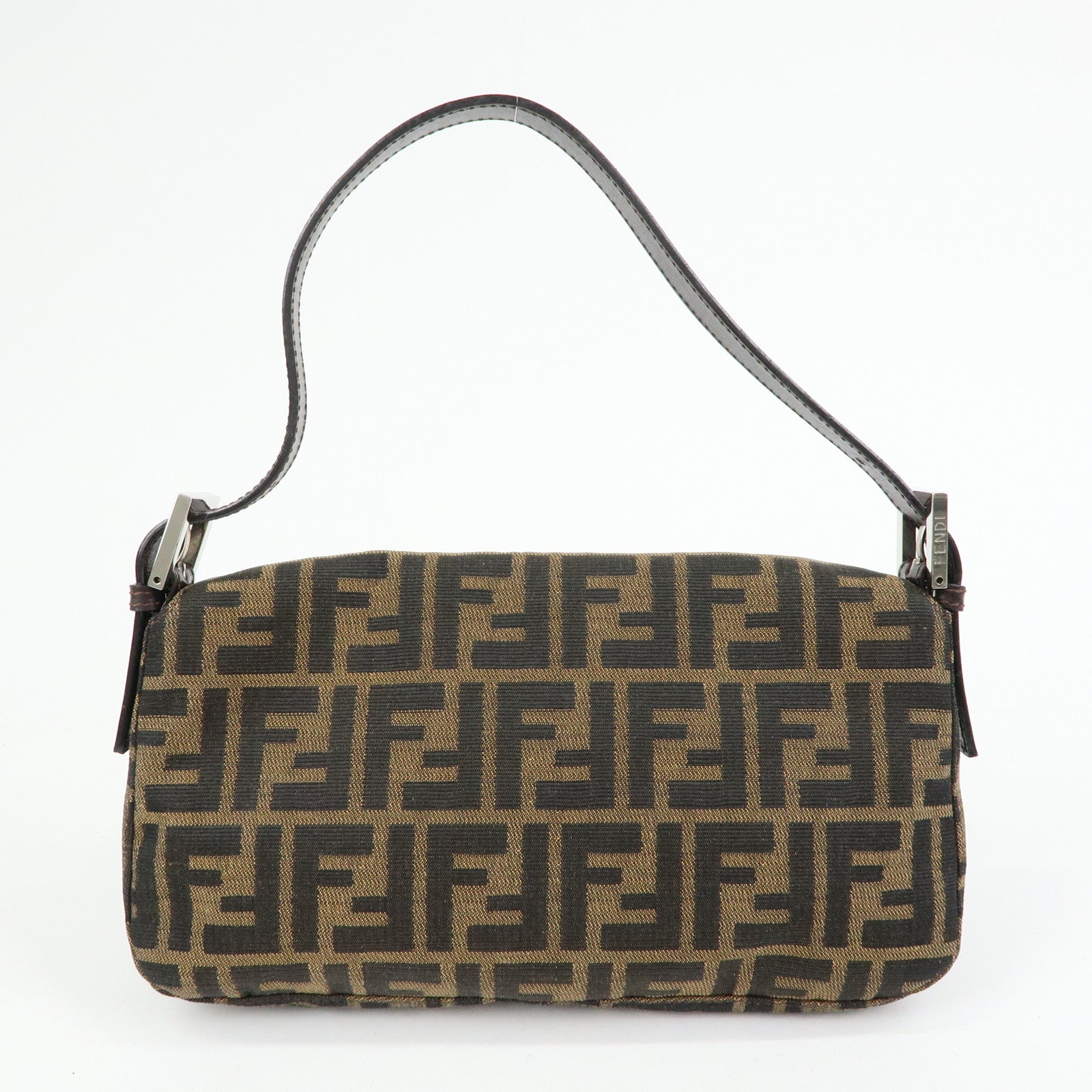 FENDI Mamma Baguette Zucca Canvas Leather Shoulder Bag Brown 26424