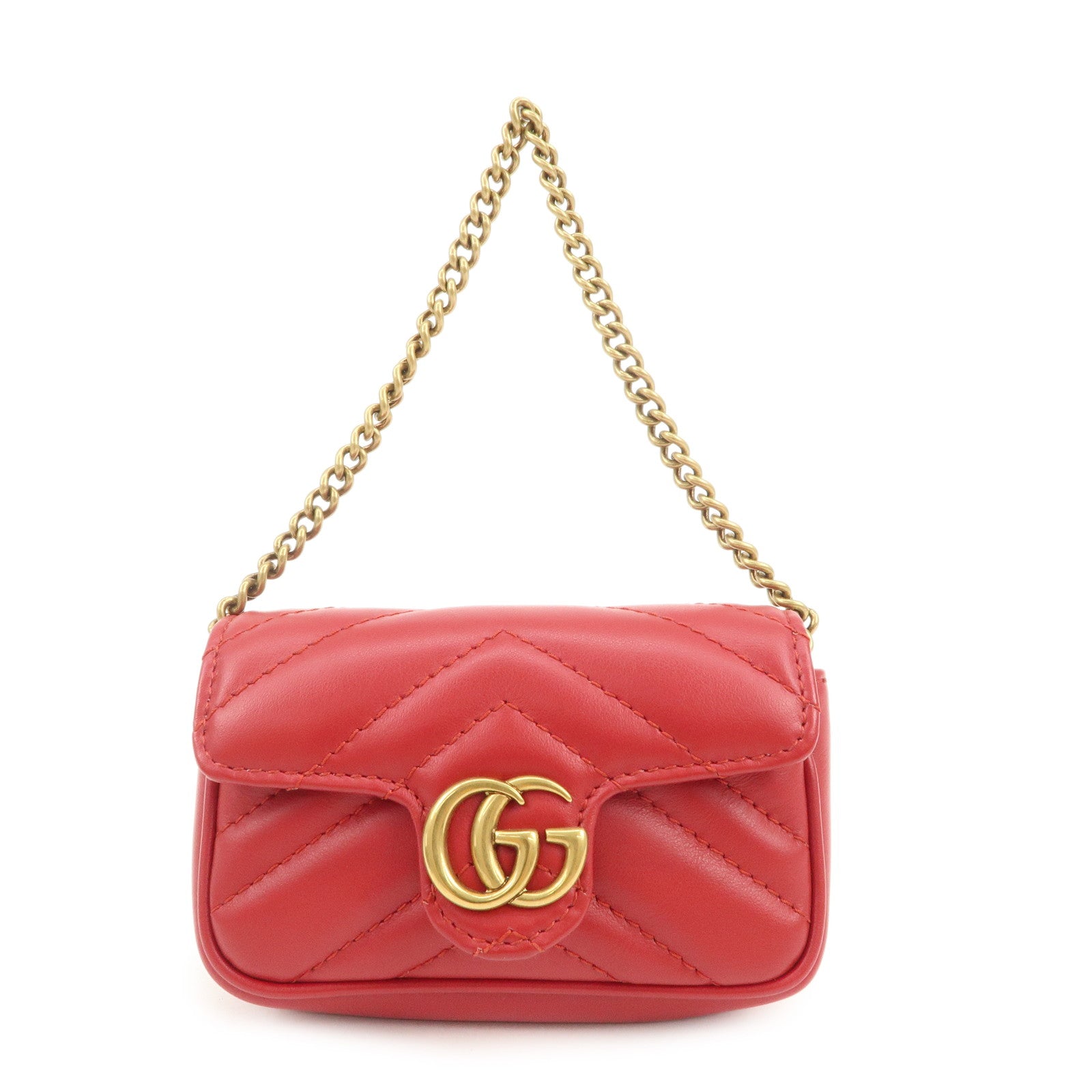 GUCCI GG Marmont Leather Chain Hand Bag Pouch Red 575161
