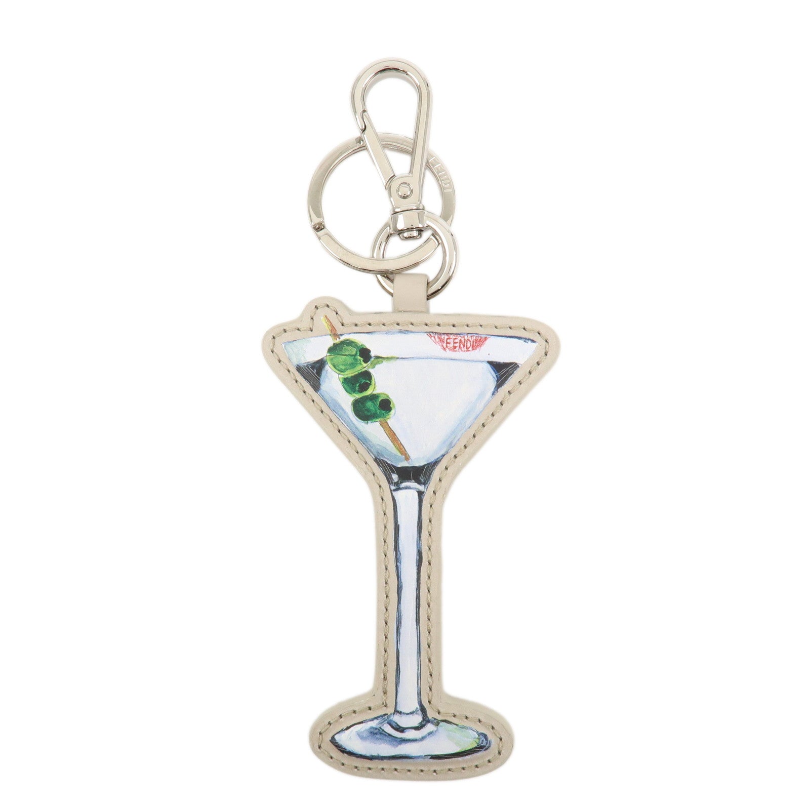 FENDI Logo Leather Martini Bag Charm Key Chain Key Charm Gray