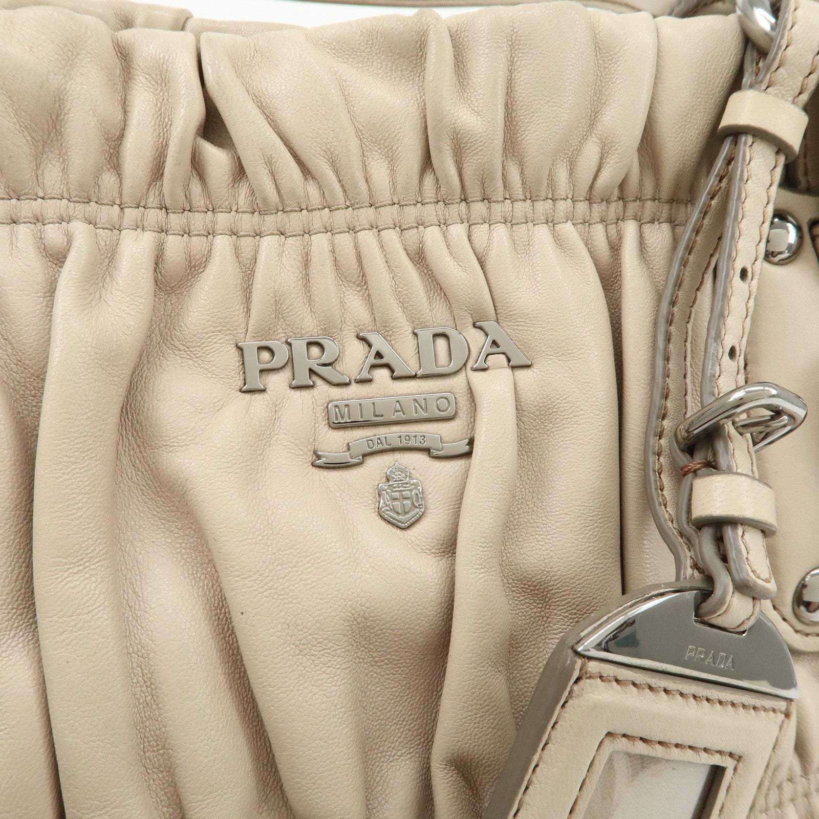 PRADA Leather 2WAY Bag Hand Bag Shoulder Bag Ivory BN1789