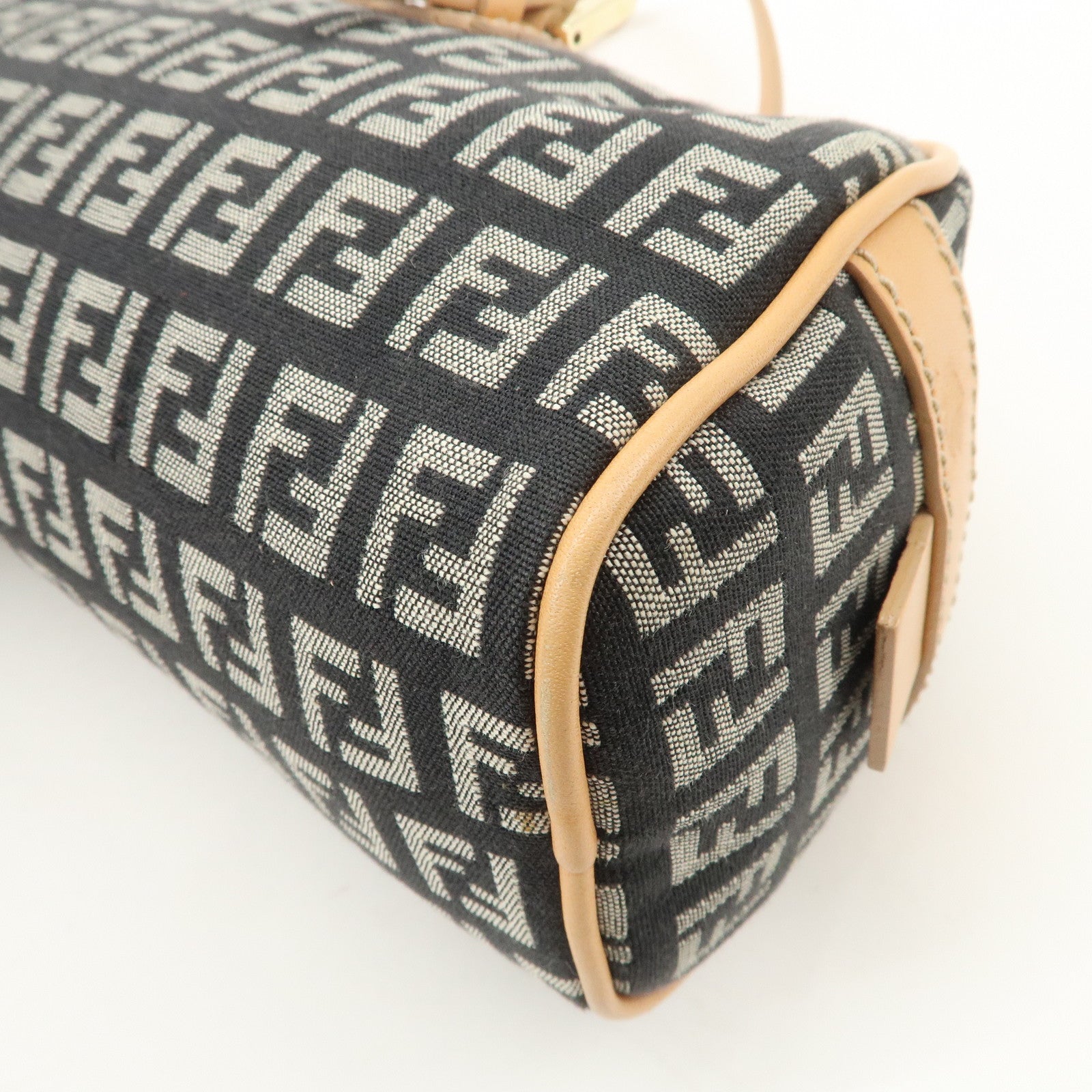 FENDI Zucchino Canvas Leather Mini Boston Bag Hand Bag Black 8BL007