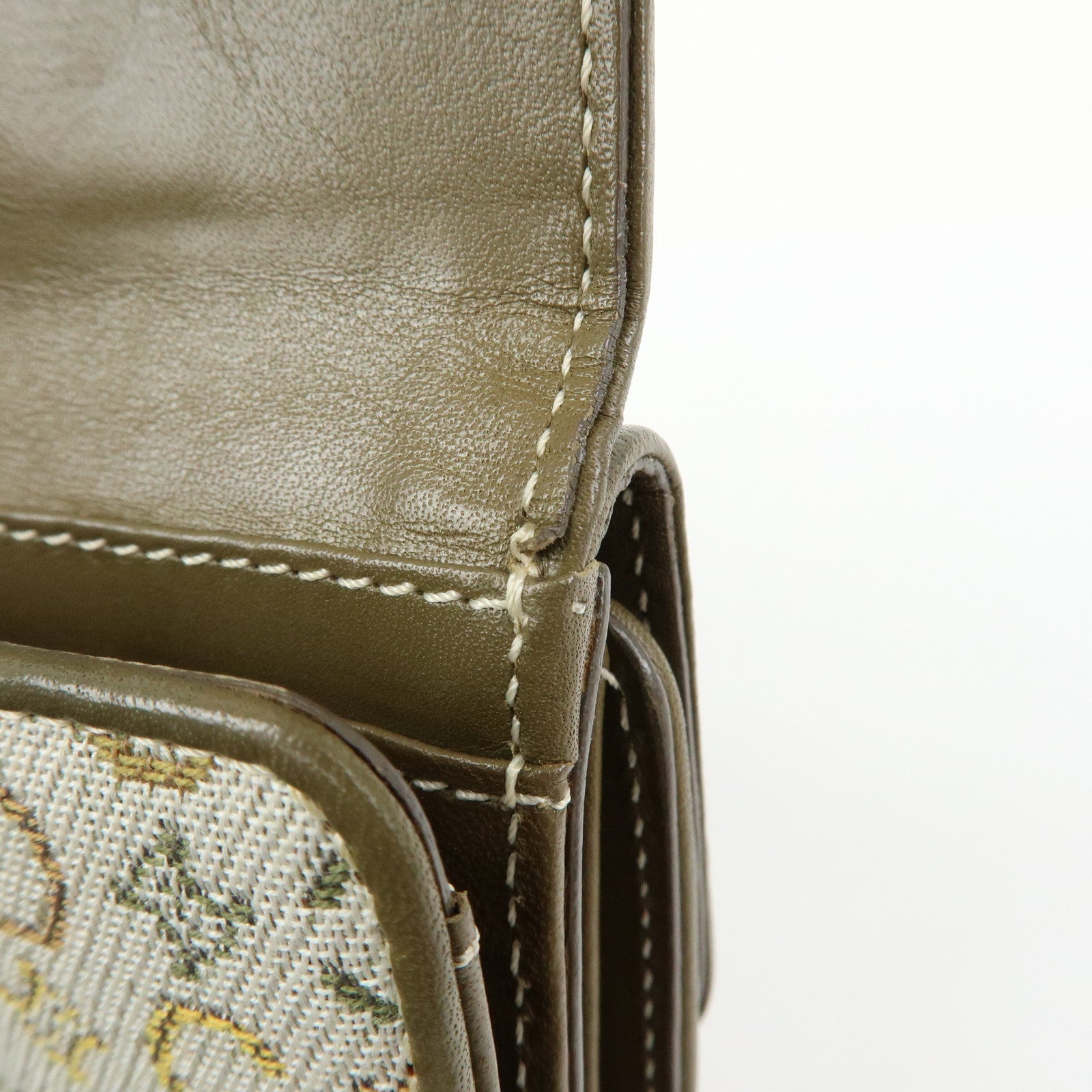 CELINE C Macadam Canvas Leather Compact Wallet Khaki