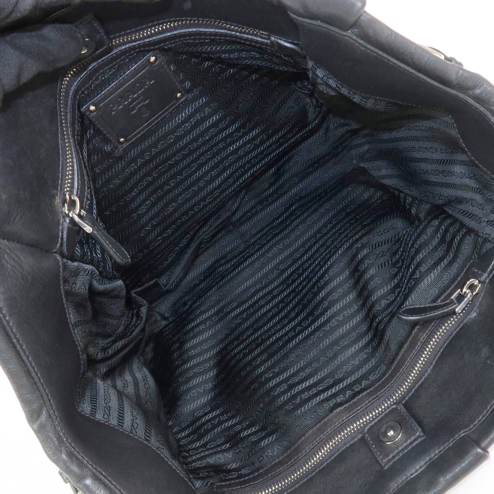 PRADA Logo Leather Shoulder Bag Hand Bag Black BR3974