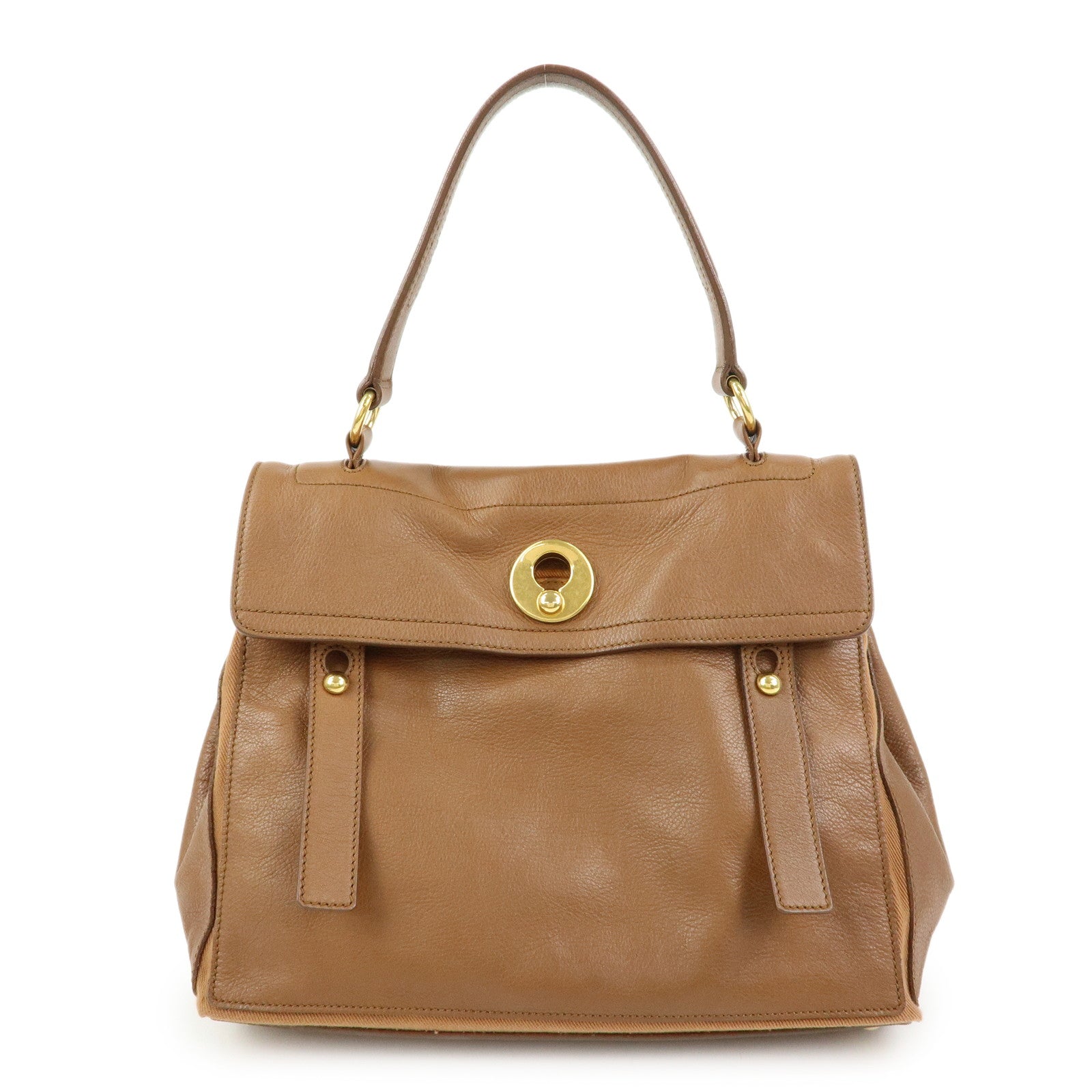 SAINT LAURENT PARIS Muse Two Leather Canvas Hand Bag Brown 229680