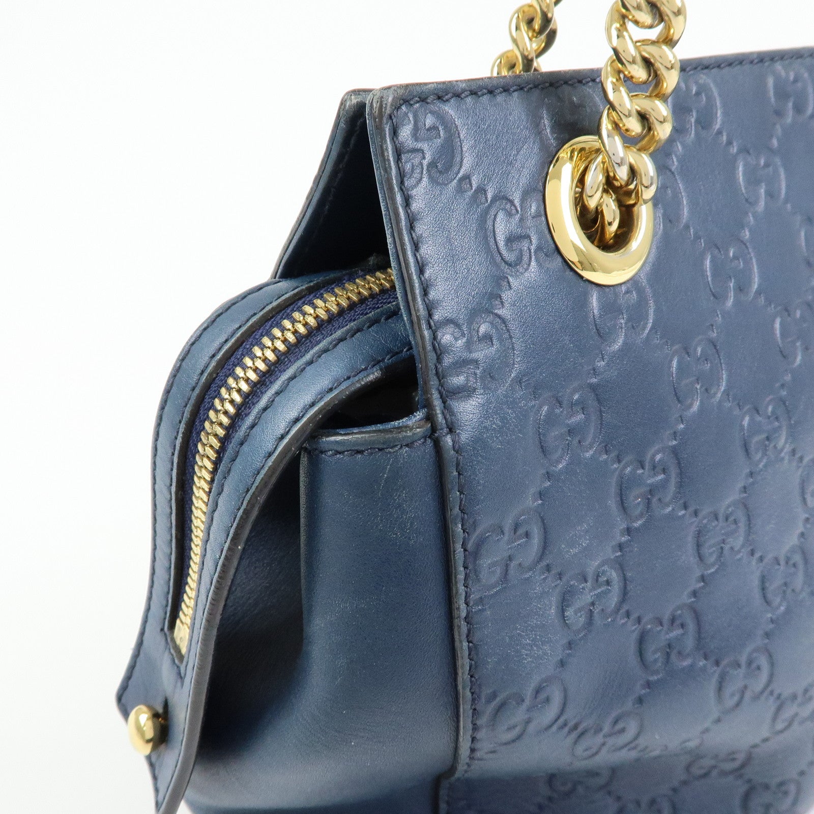 GUCCI Guccissima Leather Chain Tote Bag Shoulder Bag Navy 453773