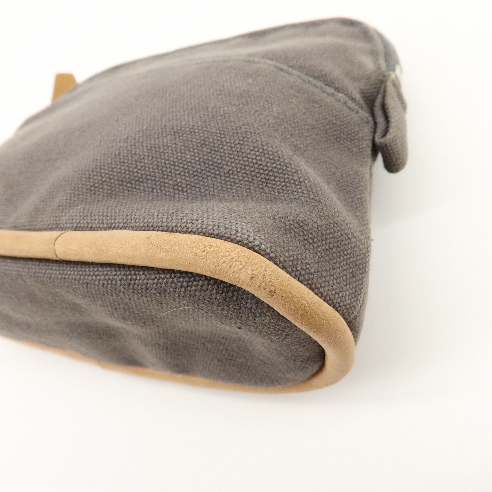 HERMES Bolide Mini Mini 16 Canvas Leather Pouch Gray Beige