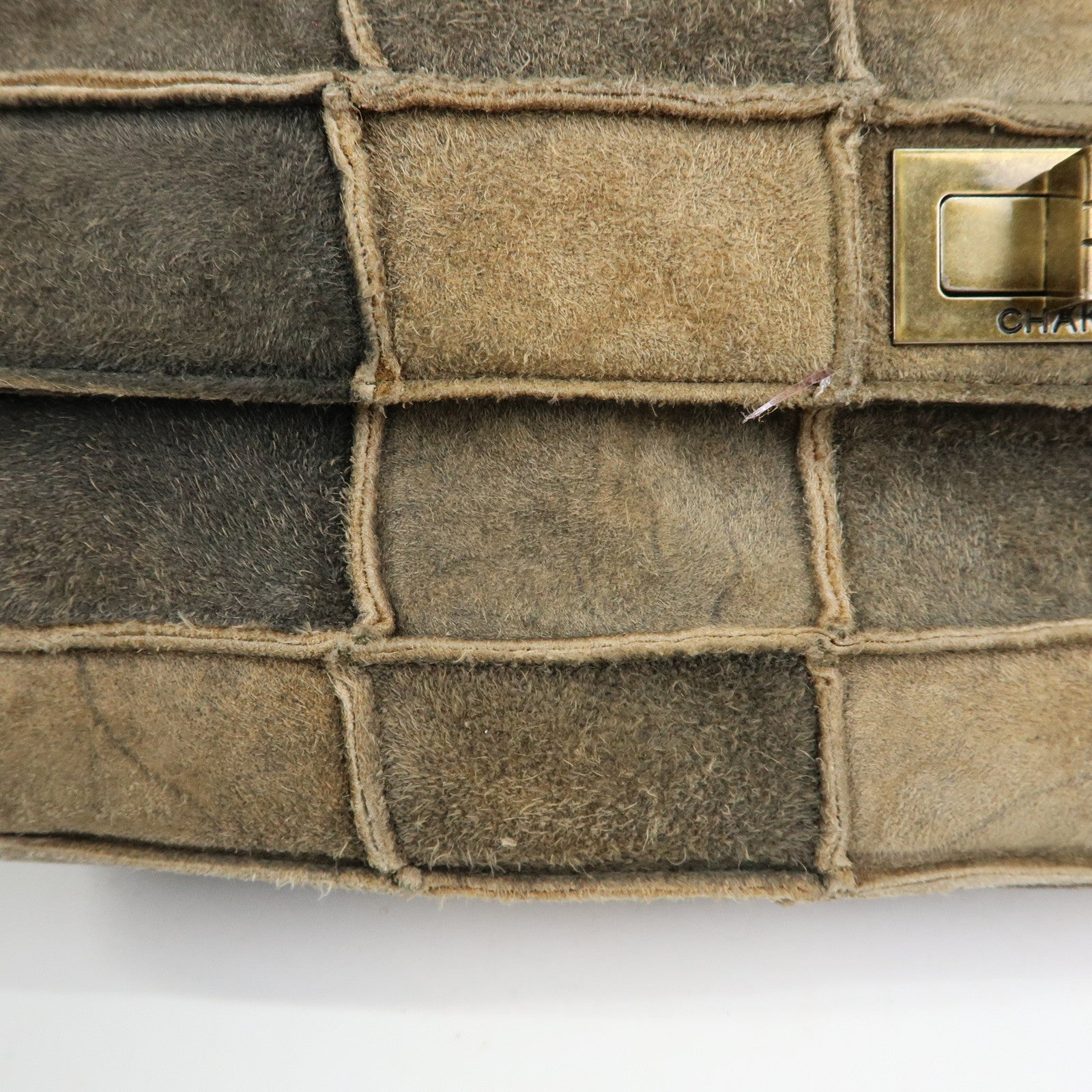 CHANEL Chanel 2.55 Suede Patchwork Chain Shoulder Bag Gray Brown