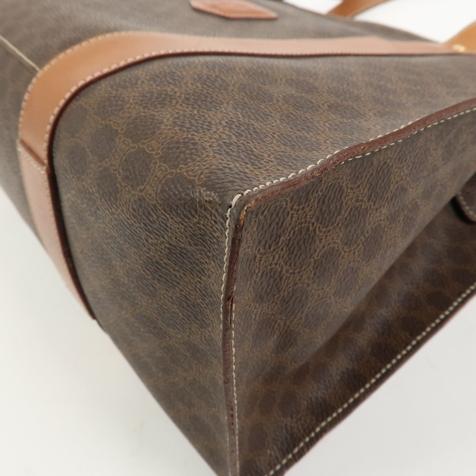 CELINE Macadam PVC Canvas Leather Tote Bag Shoulder Bag Brown