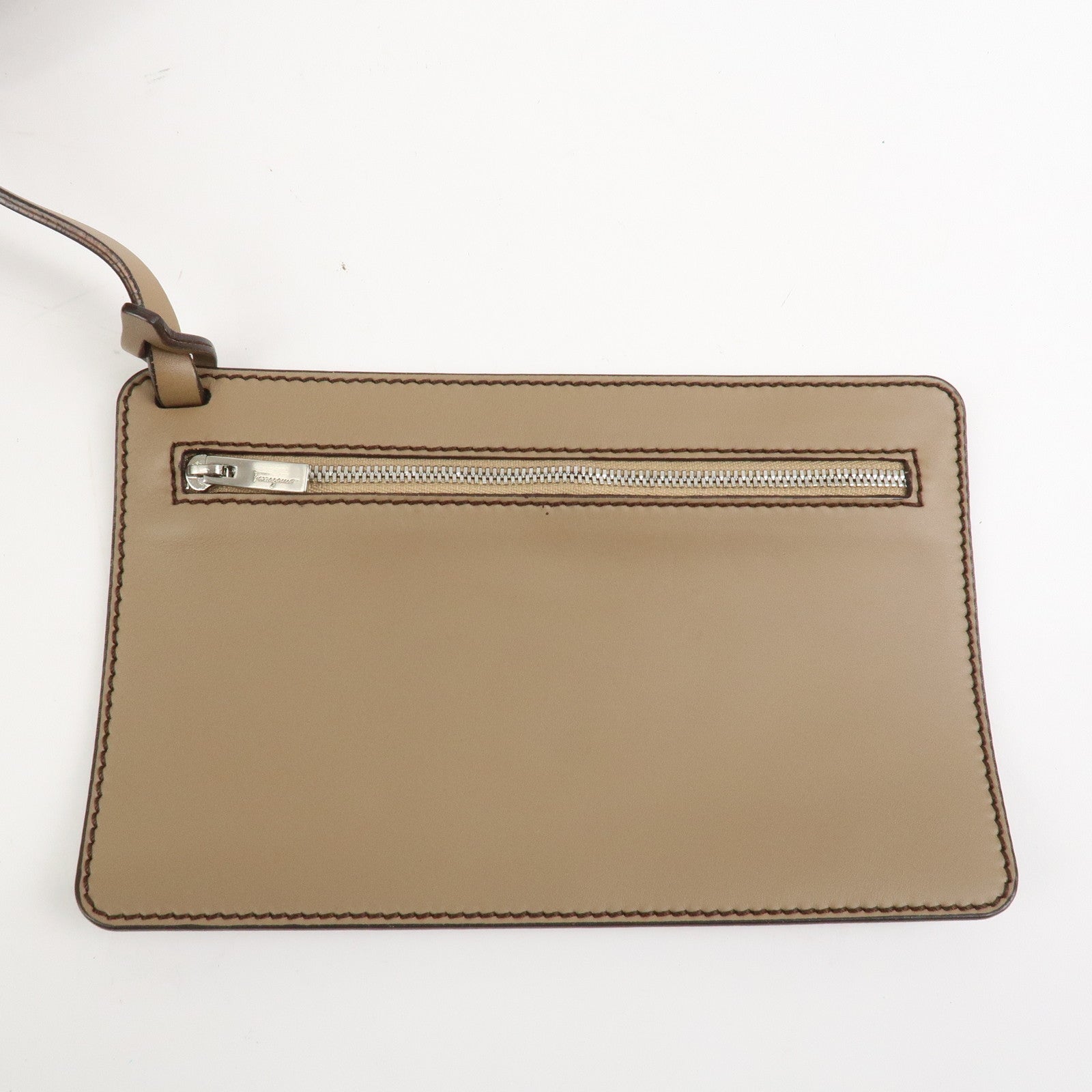 Ferragamo Suede Shoulder Bag Hand Bag Beige