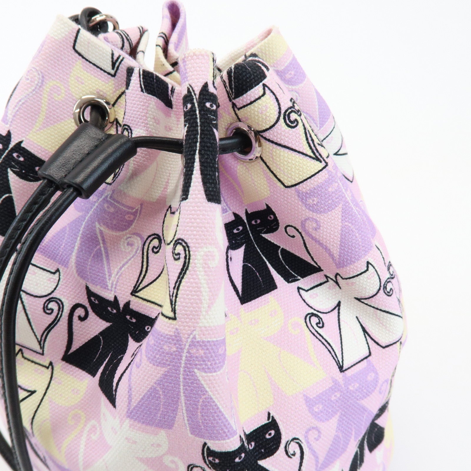 MIU MIU Logo Canvas CANAPA CATS Drawstring Pouch Bag Purple 5RM014