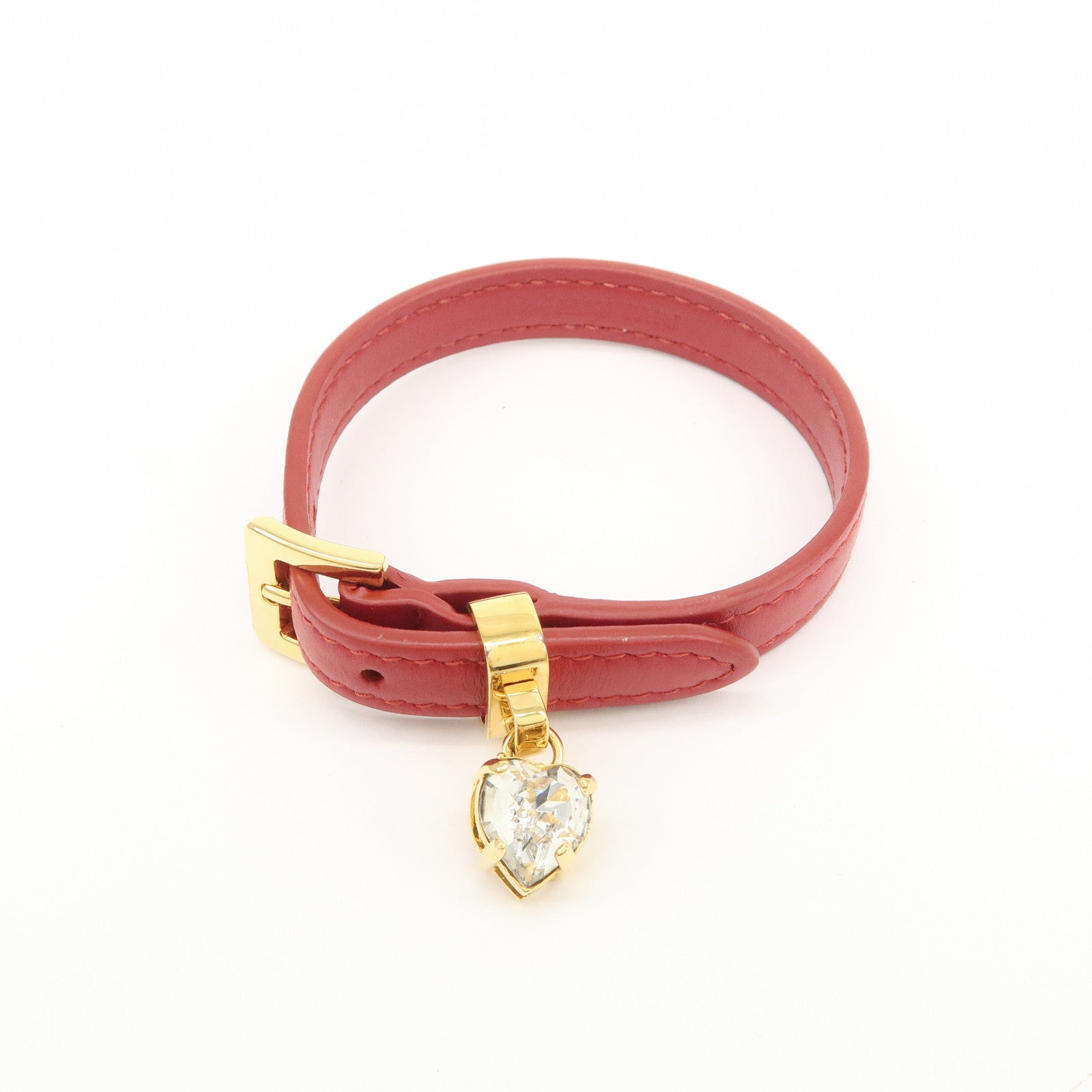 MIU MIU Heart Motif Leather Bracelet Bangle Red 51B253