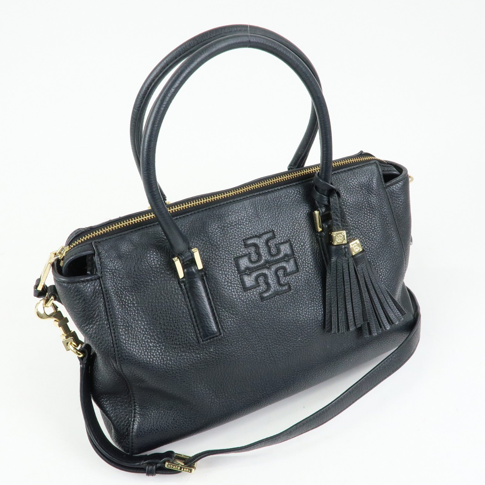 TORY BURCH Double T Leather 2Way Bag Shoulder Hand Bag Black