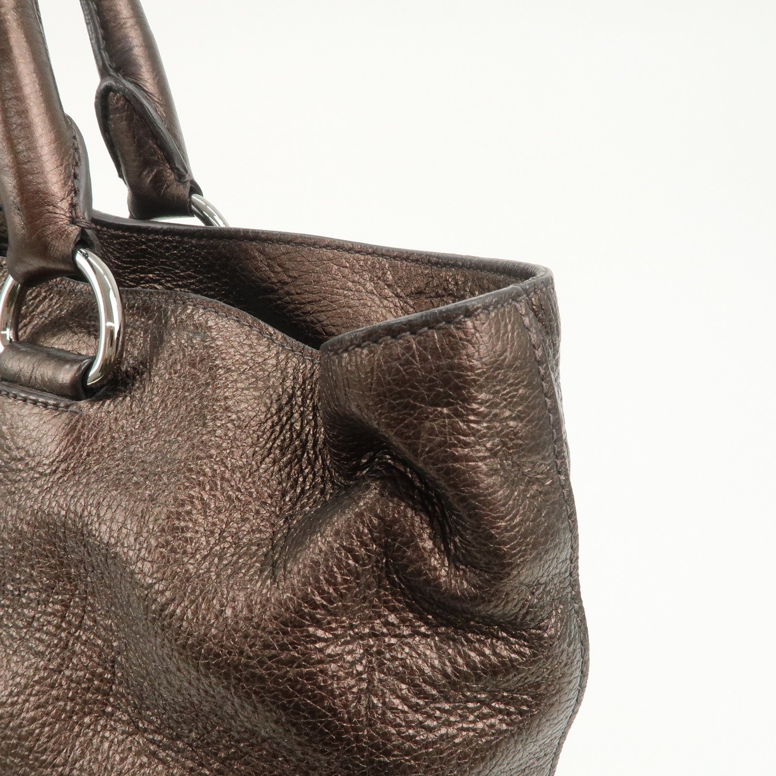 PRADA Leather 2Way Tote Bag Shoulder Bag Metallic Brown BN1713