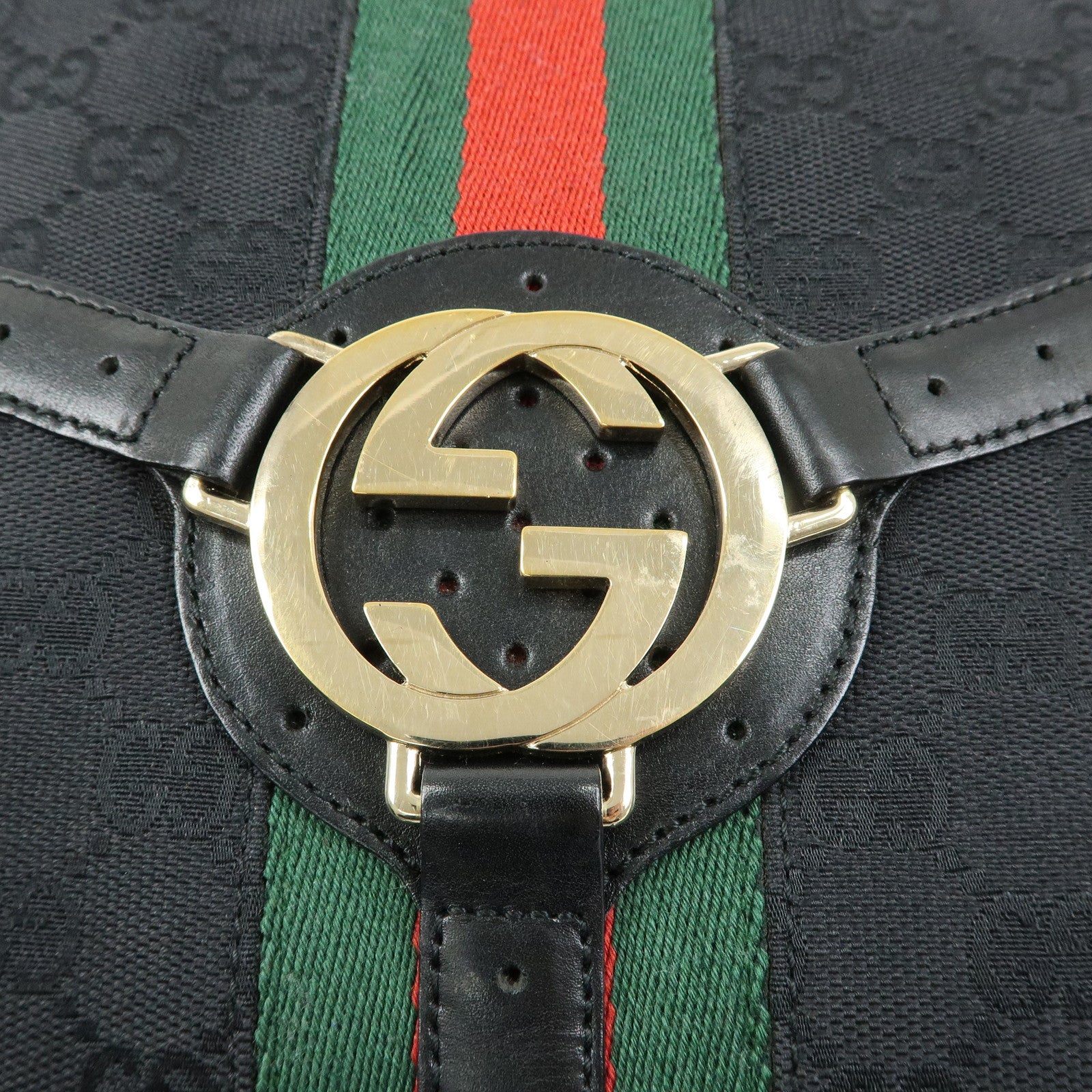 GUCCI Sherry Interlocking G GG Canvas Leather Shoulder Bag 131033