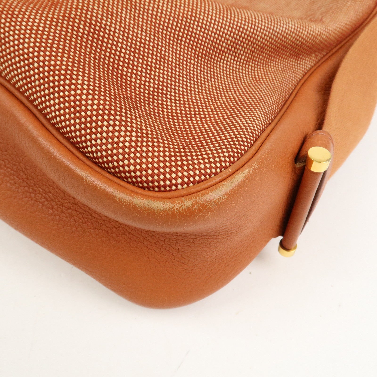 HERMES Toile Ash Leather □B Stamped Sac Shoulder Bag Brown