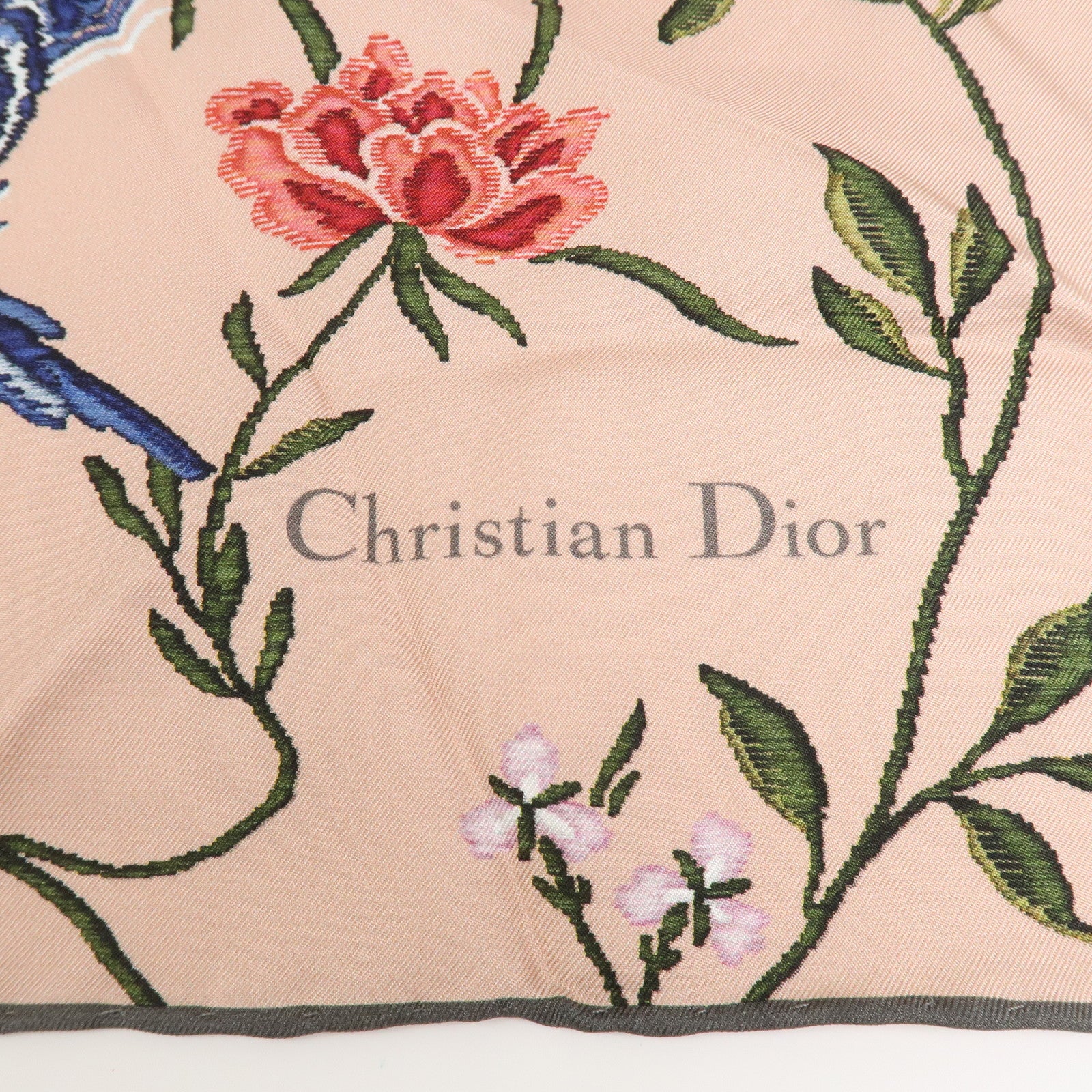 Christian Dior Logo Silk 100%  Bird-and-Flower Scarf Pink