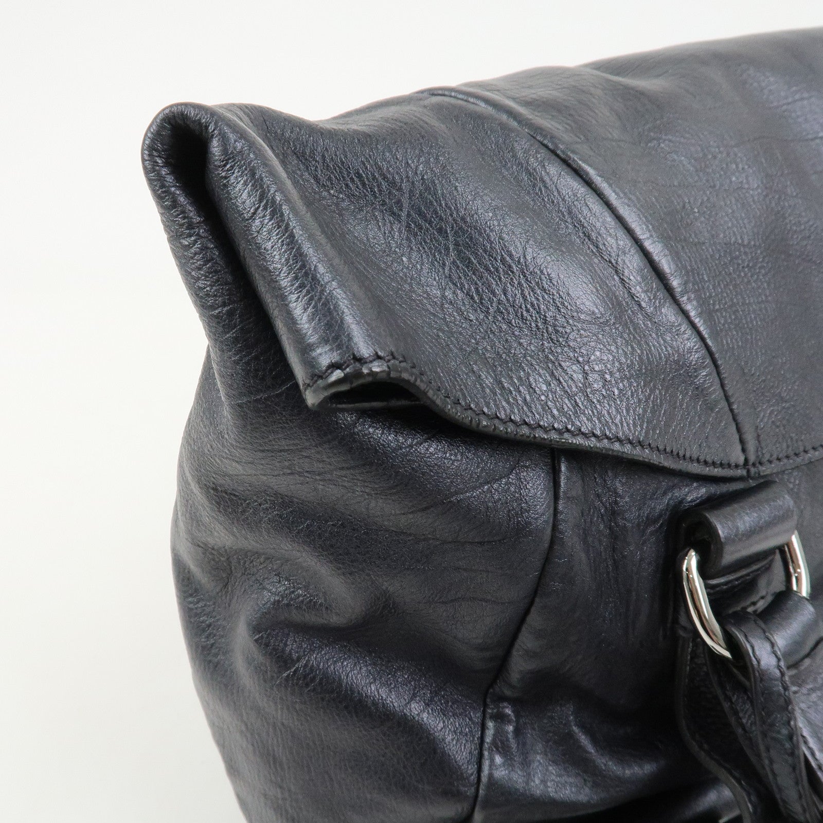PRADA Logo Leather Shoulder Bag Hand Bag Black BR3901