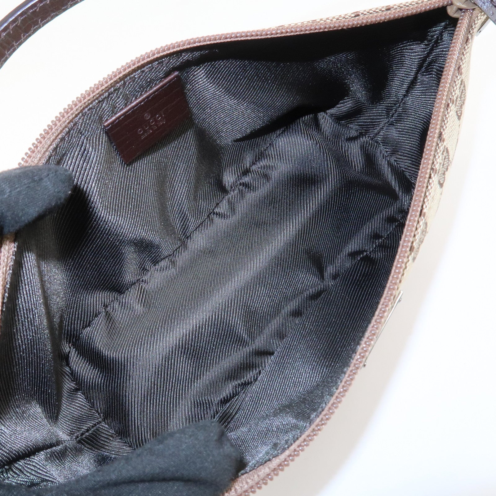 GUCCI Boat Bag GG Canvas Leather Hand Bag Brown 07198