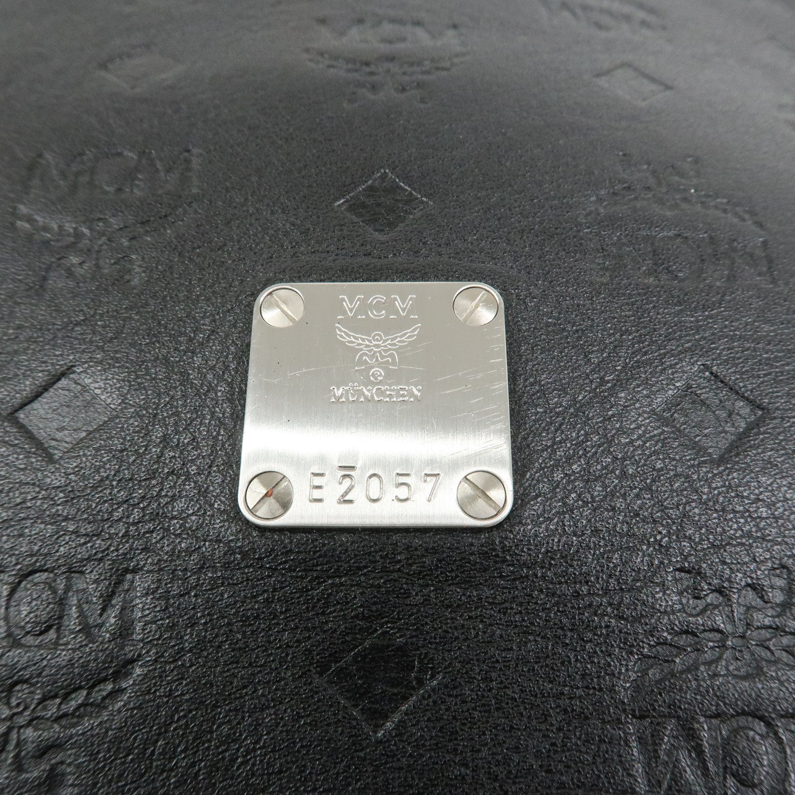 MCM Visetos Embossed Leather Shoulder Bag Crossbody Bag Black