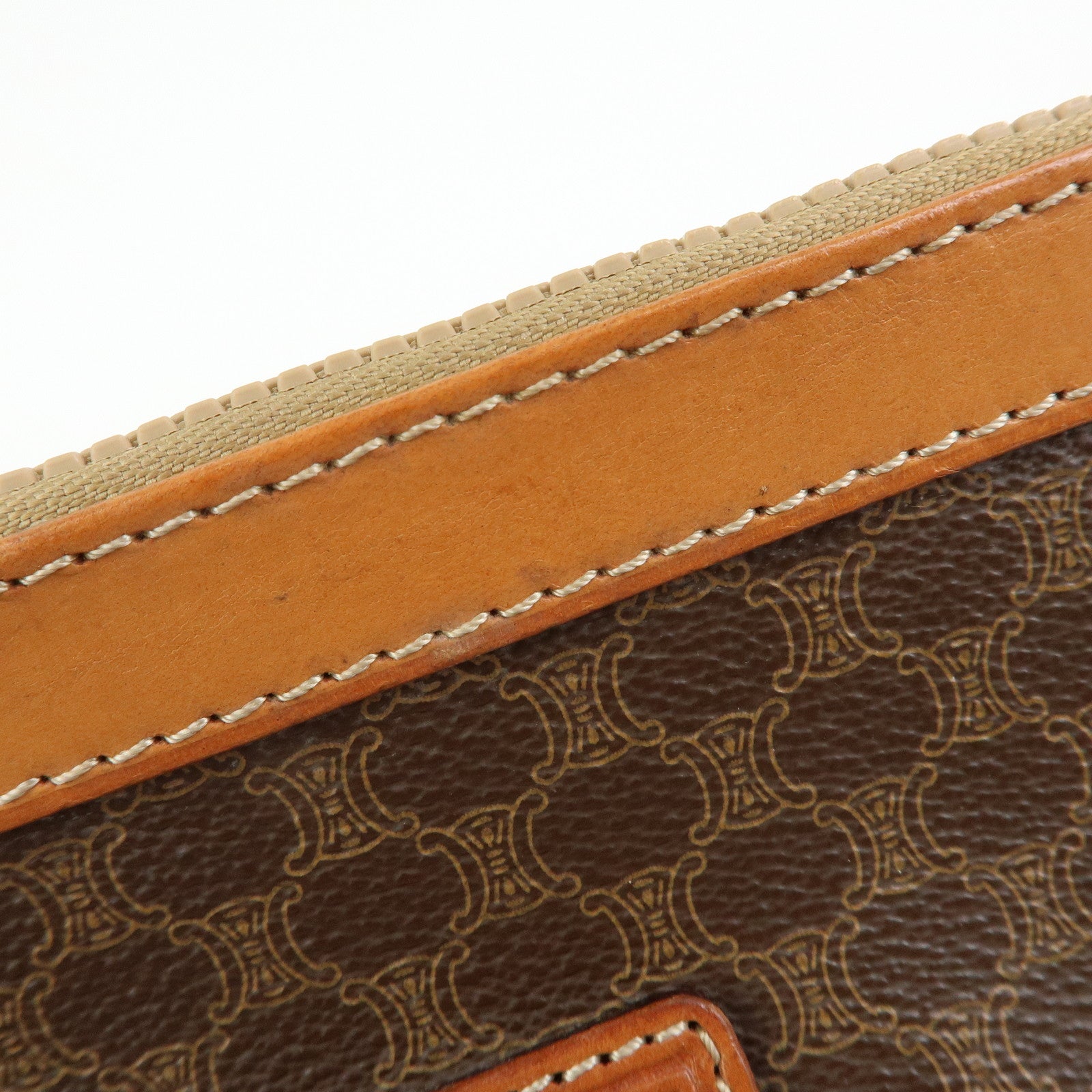 CELINE Macadam PVC Leather Clutch Bag Cosmetic Pouch Brown