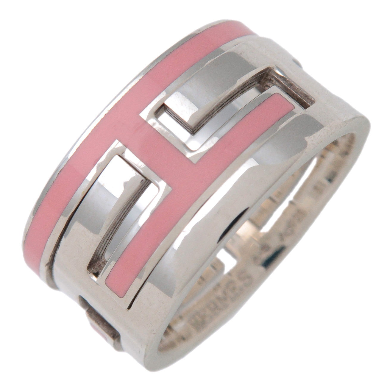 HERMES Move Ash Enamel Ring SV925 Silver Pink #51 US5.5 EU51