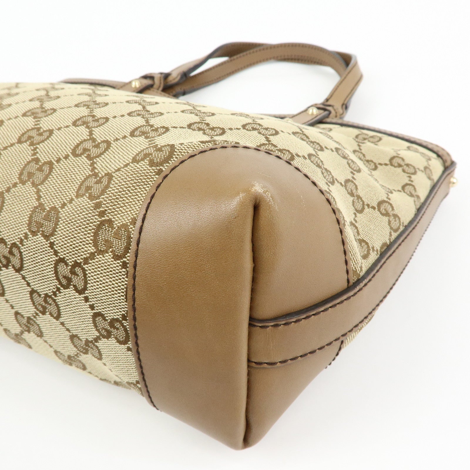 GUCCI GG Canvas Leather Tote Bag Hand Bag Beige 269878