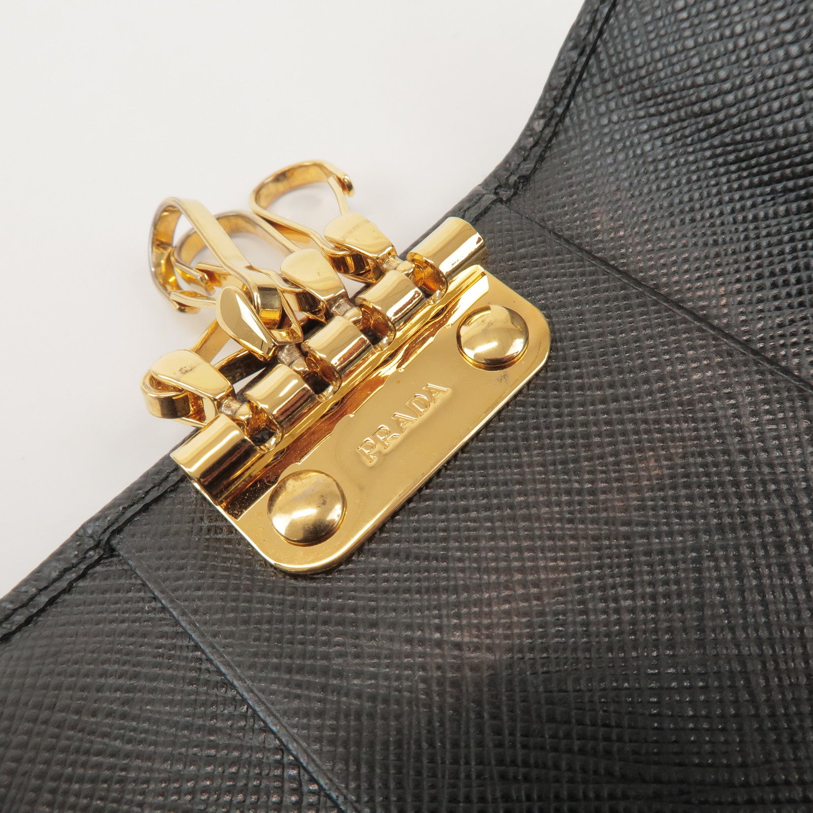 PRADA Saffiano Leather 4 Rings Key Case Key Holder Black 1PG004