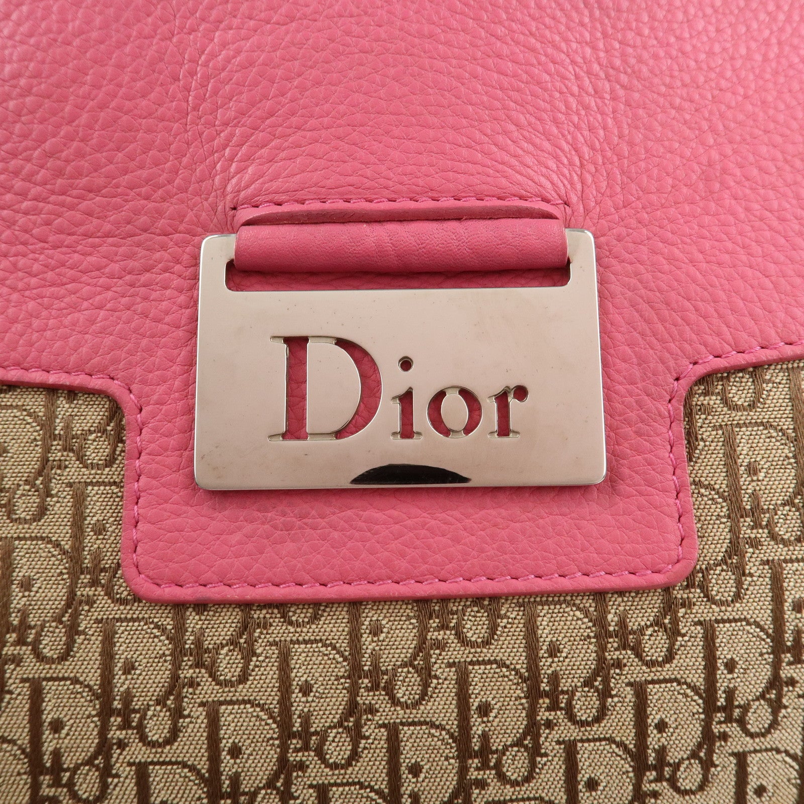 Christian Dior Trotter Canvas Leather Shoulder Bag Beige Pink