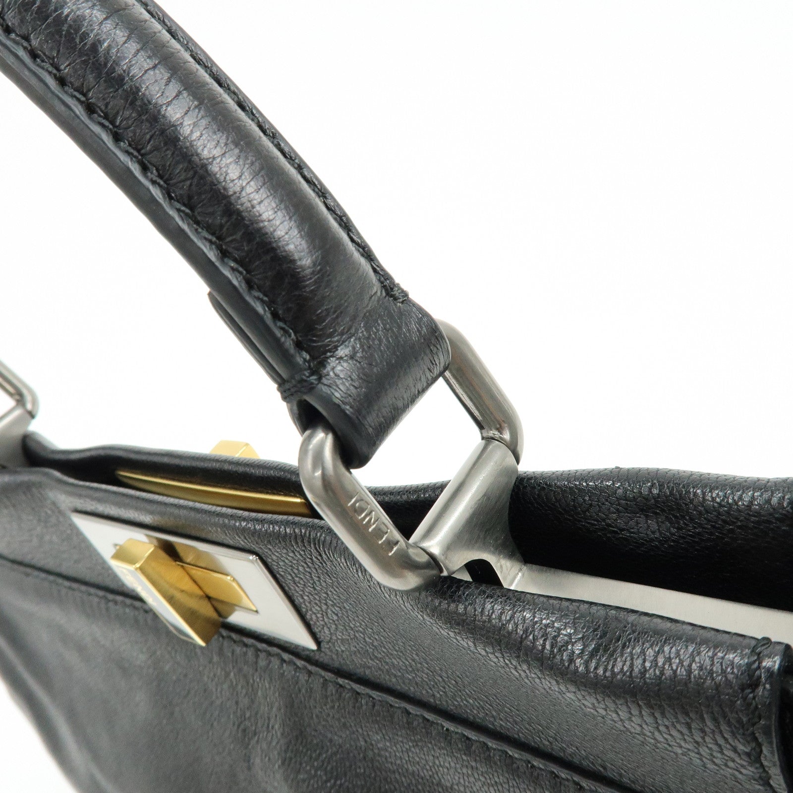 FENDI Peekaboo Leather 2Way Bag Hand Bag Shoulder Bag Black 8BN211