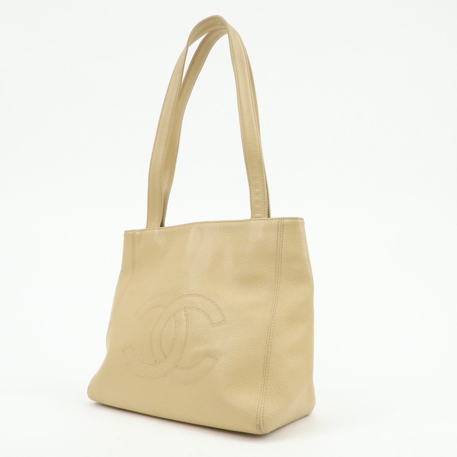CHANEL COCO Mark Caviarskin Tote Bag Shoulder Bag Hand Bag Beige