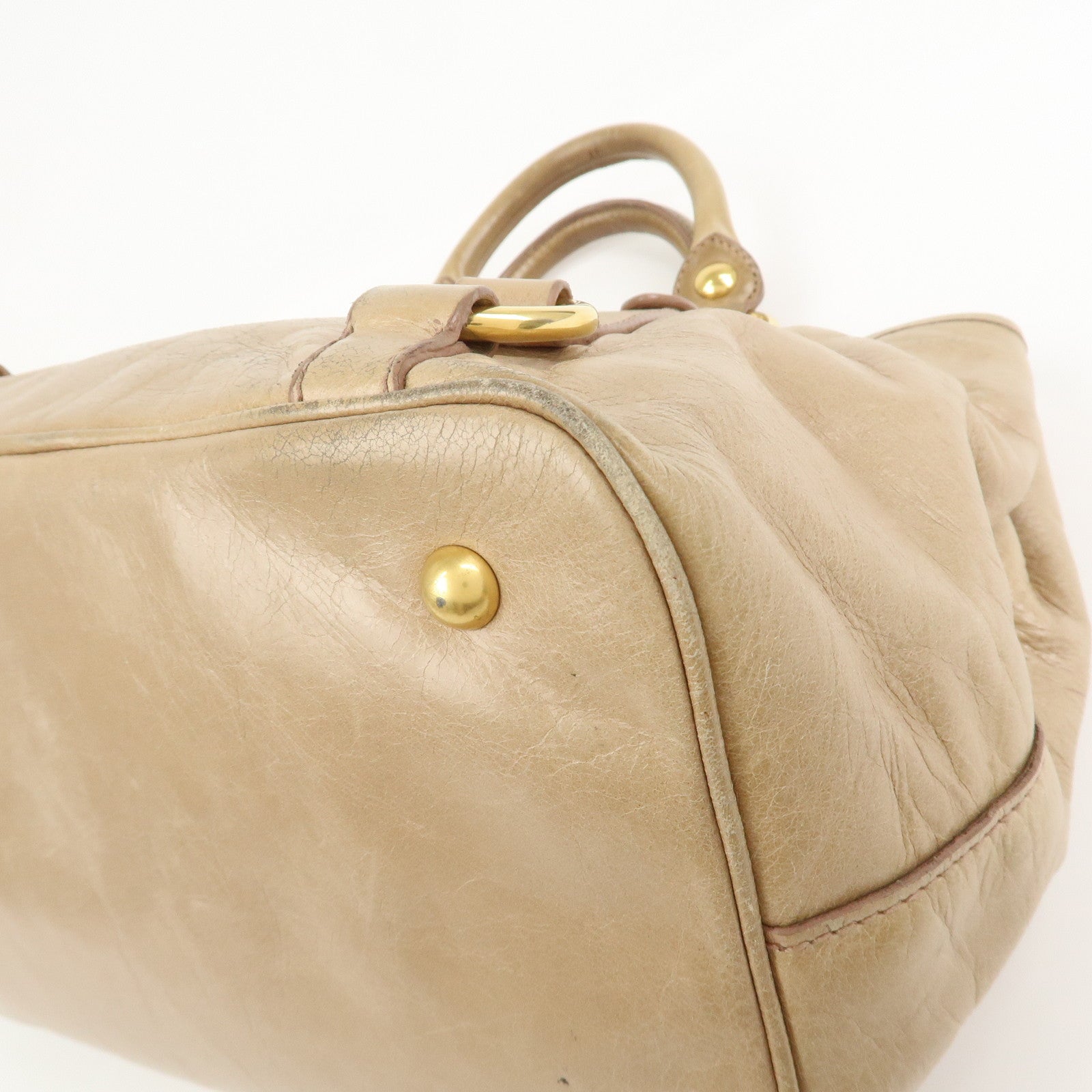 MIU MIU Leather 2Way Bag Hand Bag Shoulder Bag Beige