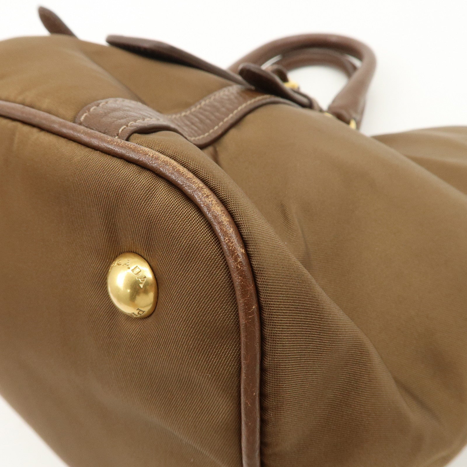 PRADA Logo Nylon Leather 2Way Tote Bag Shoulder Bag Brown BN1841