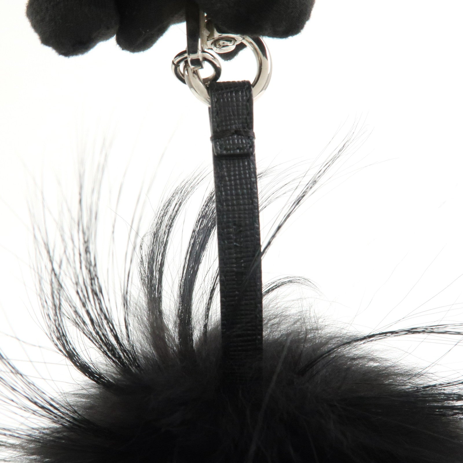 FENDI Fur Saffiano Leather Pom Pom Monster Bag Charm Black