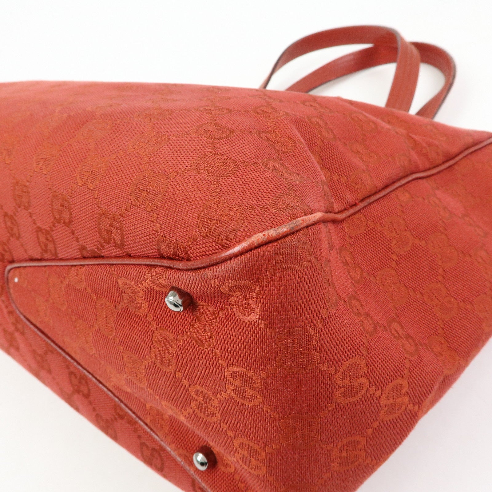 GUCCI GG Canvas Leather Tote Bag Hand Bag Shoulder Bag Red 113017
