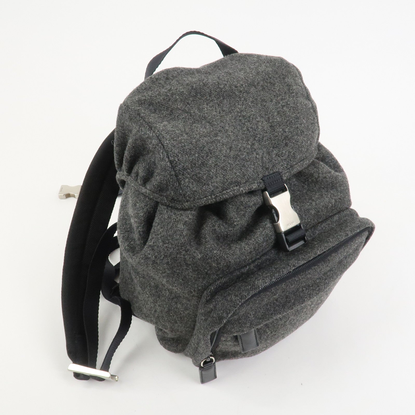 PRADA Triangle Logo Wool Canvas Backpack Rucksack Gray V203R