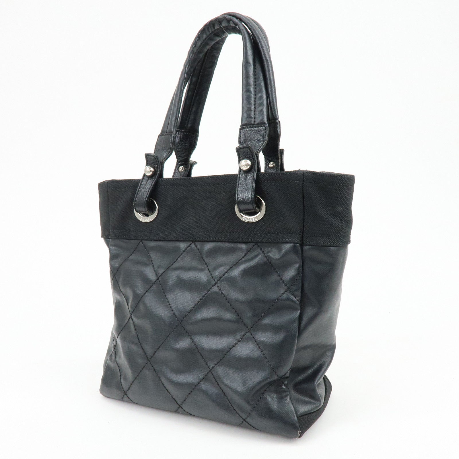 CHANEL Paris Biarritz PM PVC Leather Tote Bag Hand Bag Black A34208